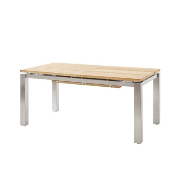 robuster Gartentisch Flex-Table 200: Alu-Tischgestell champagner /  Tischplatte Compact mali-wenge (Holzdekor Wenge)mit 6 x Gartenstuhl  Sierra mit Armlehnen und Stoffbezug taupe